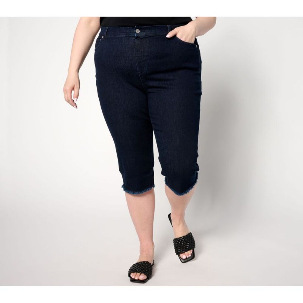 Denim & Co. Women's Pants Sz 14 Tall Easy Sretch Frayed Edge Skimmer Blue
